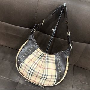 💯 Authentic RARE Burberry Shoulder Hobo Bag Purse with Rivets Y2K Vintage Tote